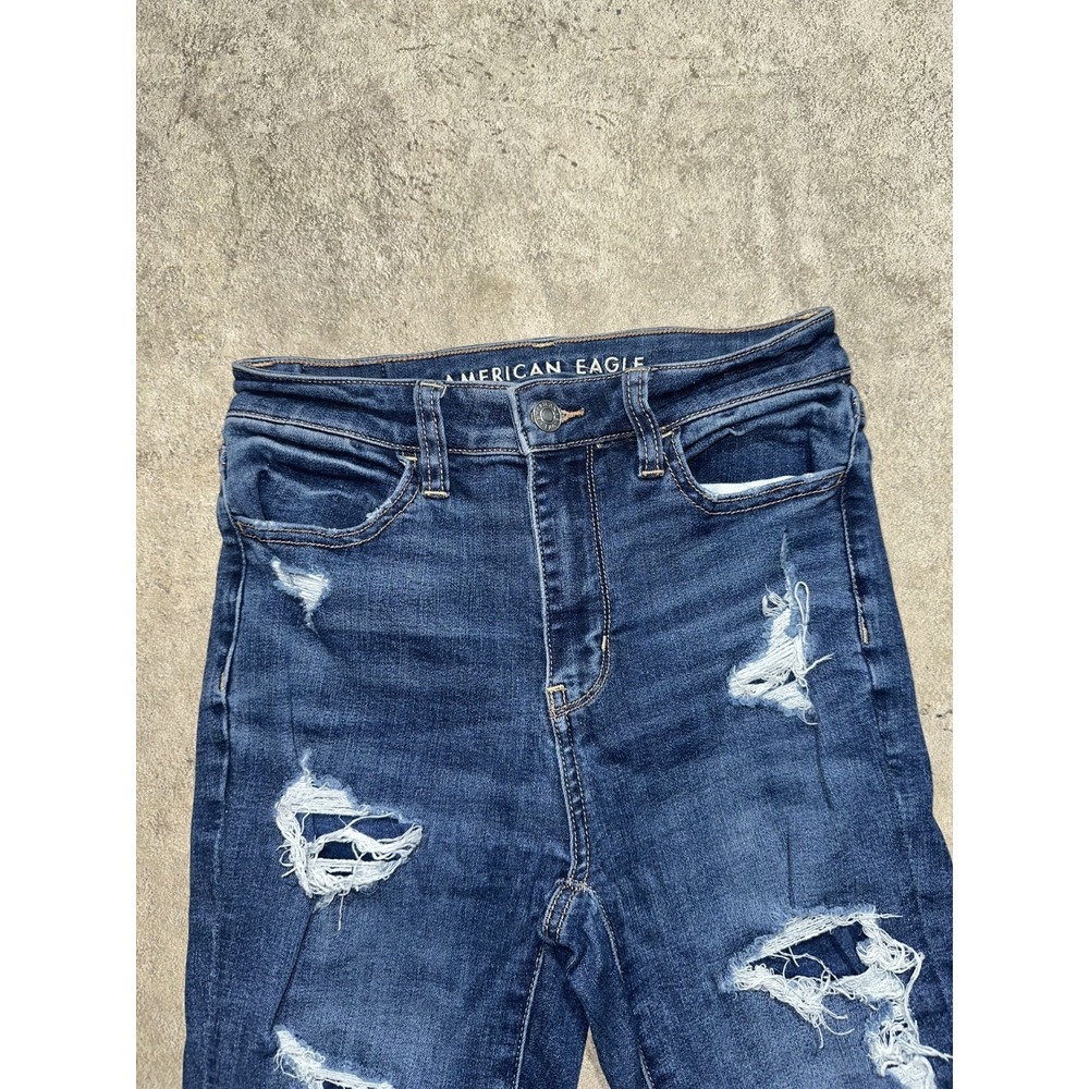 American Eagle Womens Size 0 Low Rise Stretch Distressed Denim‎ Jeggings Blue - Picture 2 of 11